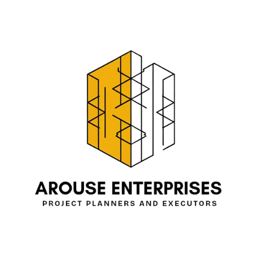 Grayscale Logo with Blueprint Elements for Arouse Enterprises-3